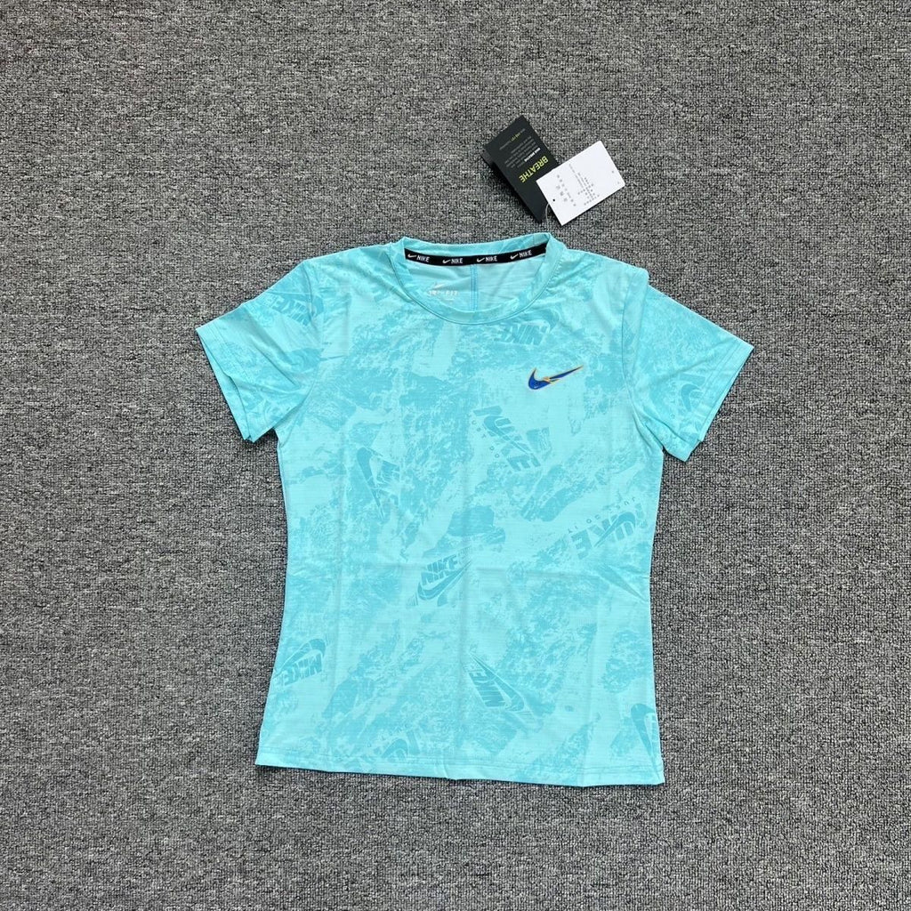 Nike Women's Dri-FIT Breathe All-Over Print Running T-Shirt – Short Sleeve Athletic Tee