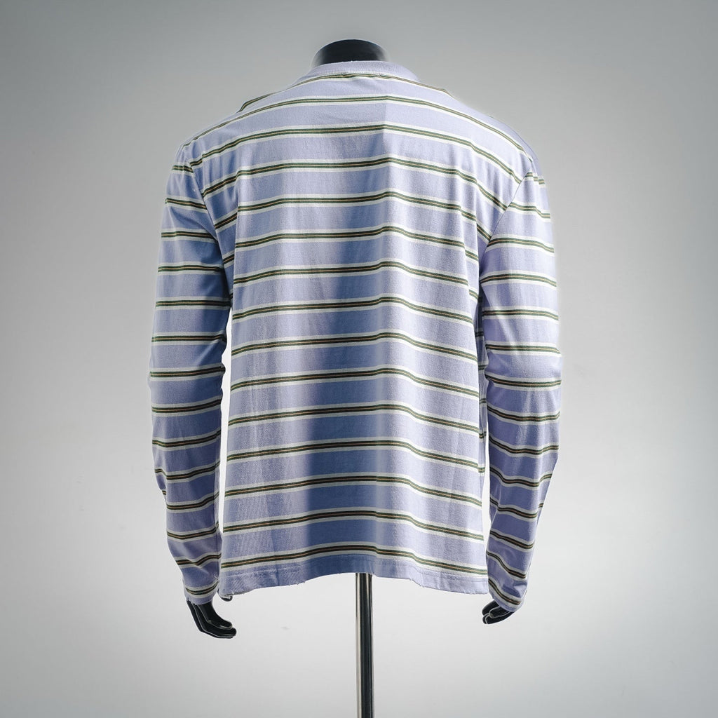 Prada Small Embroidered Logo Striped Long-Sleeve T-Shirt - Blue/Green