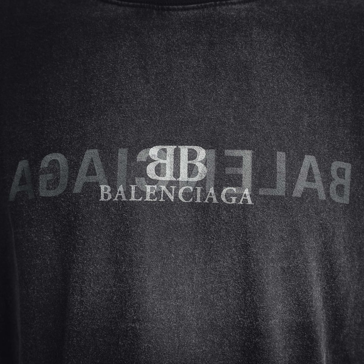 Balenciaga Mirror BB Logo Washed Distressed Crewneck T-Shirt