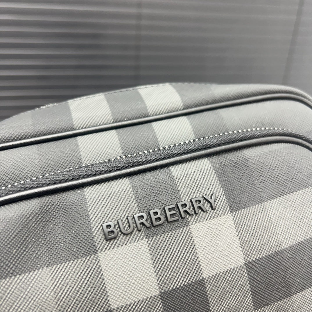 Burberry Men's Charcoal Check Camera Bag – Dark Charcoal Coated Canvas Crossbody Bag
