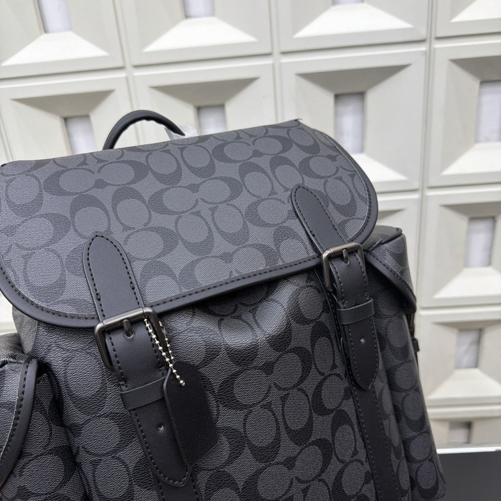 Coach Men's Hudson Backpack in Signature Canvas – Charcoal/Black Travel Leather Rucksack