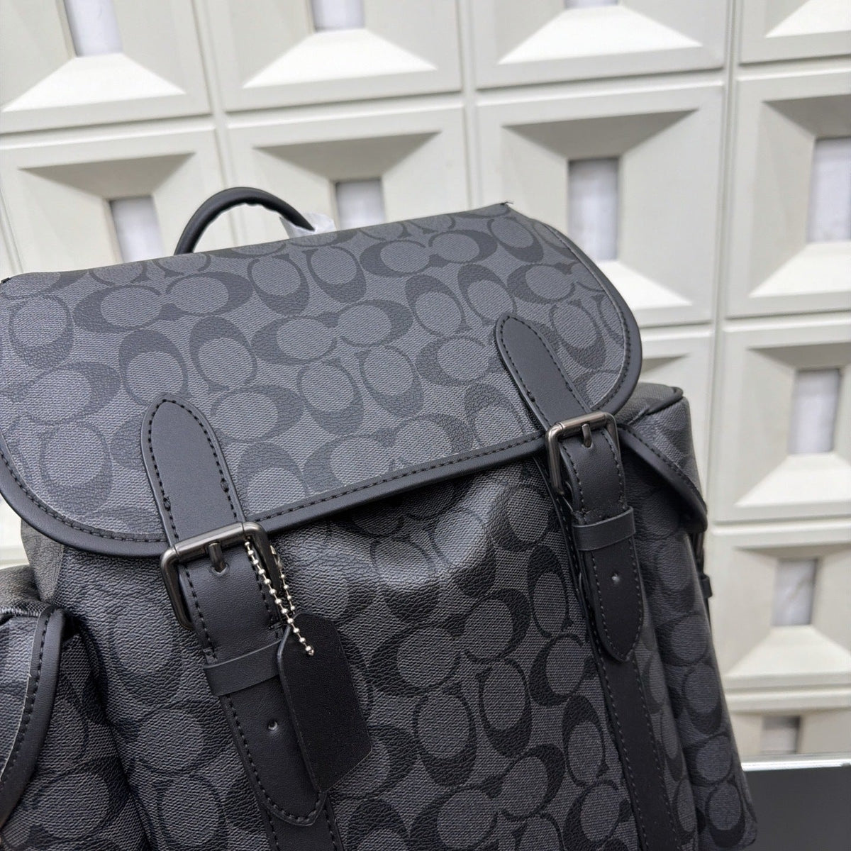 Coach Men's Hudson Backpack in Signature Canvas – Charcoal/Black Travel Leather Rucksack