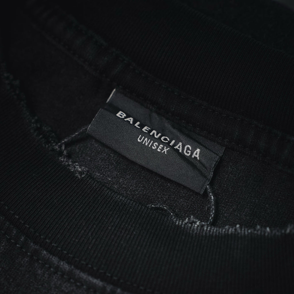 Balenciaga Mirror BB Logo Washed Distressed Crewneck T-Shirt