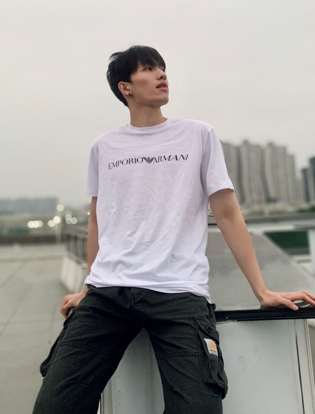 Emporio Armani Classic Eagle Logo Print Cotton T-Shirt - White
