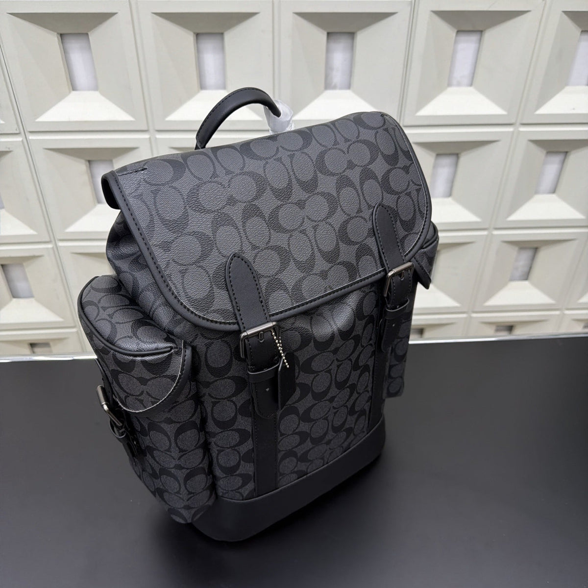Coach Men's Hudson Backpack in Signature Canvas – Charcoal/Black Travel Leather Rucksack