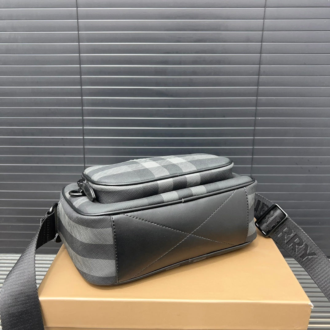 Burberry Men's Charcoal Check Camera Bag – Dark Charcoal Coated Canvas Crossbody Bag