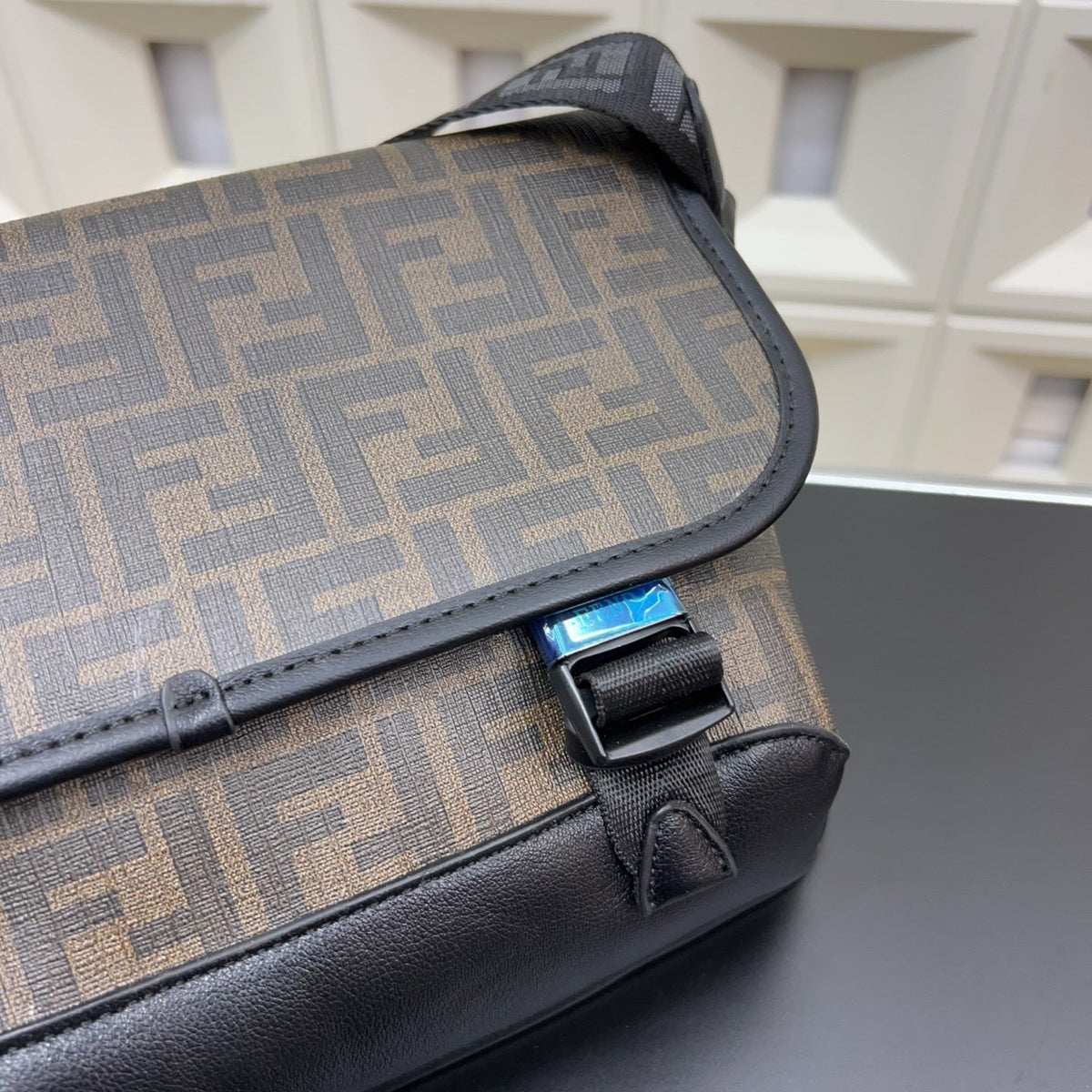 Fendi Men's FF Canvas Messenger Bag – Brown FF Motif Flap Crossbody Bag with Buckles