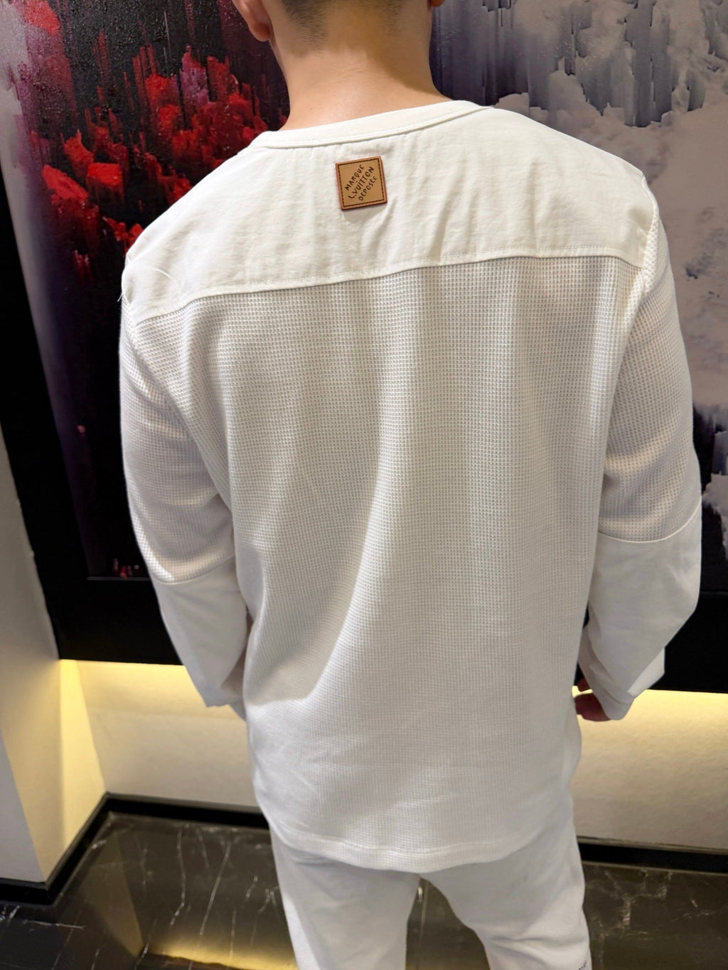 Louis Vuitton Waffle-Knit Panelled Long-Sleeve T-Shirt with Leather Patch