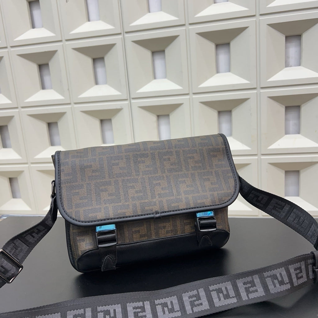 Fendi Men's FF Canvas Messenger Bag – Brown FF Motif Flap Crossbody Bag with Buckles