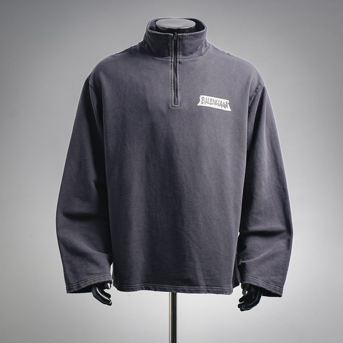 Balenciaga DIY Metal Logo Washed & Distressed Half-Zip Sweatshirt