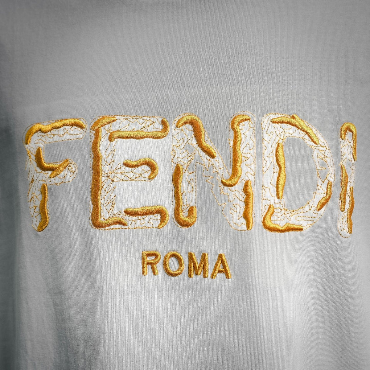 Fendi Embroidered FENDI ROMA Logo Cotton T-Shirt - White