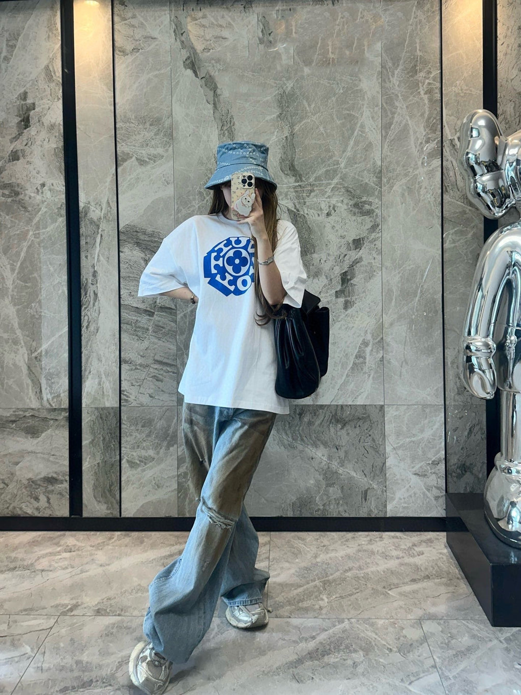 Louis Vuitton Octagonal Monogram & Back Logo Printed T-Shirt - White