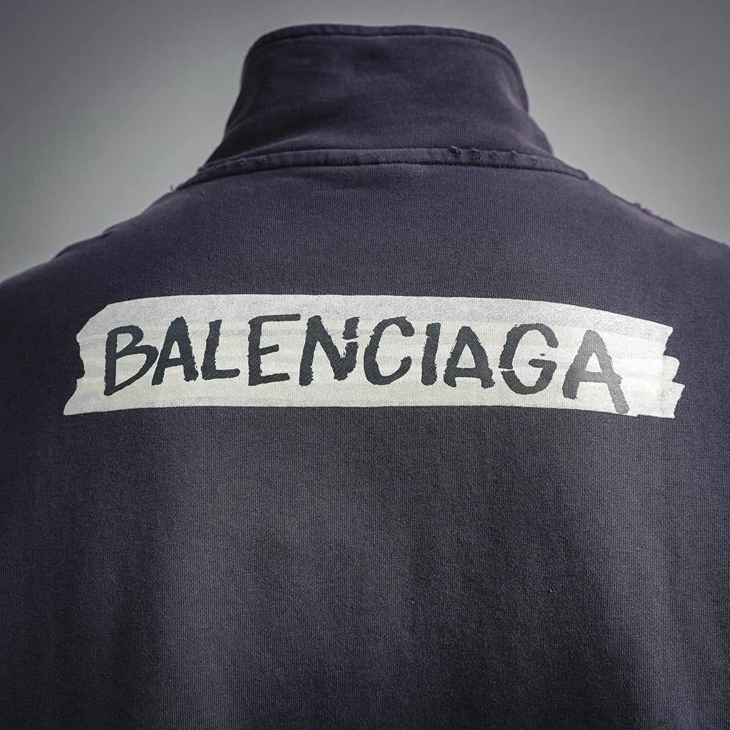 Balenciaga DIY Metal Logo Washed & Distressed Half-Zip Sweatshirt