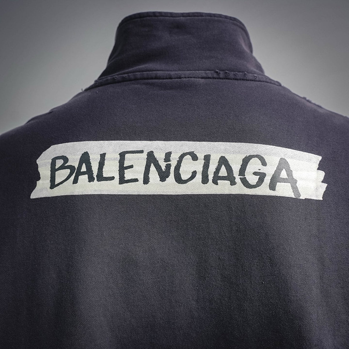 Balenciaga DIY Metal Logo Washed & Distressed Half-Zip Sweatshirt