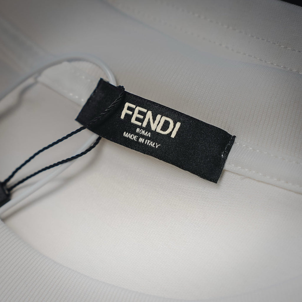 Fendi Embroidered FENDI ROMA Logo Cotton T-Shirt - White