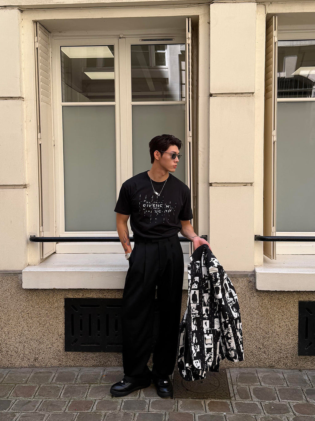 Givenchy Deconstructed Film Strip Logo Cotton T-Shirt - Black