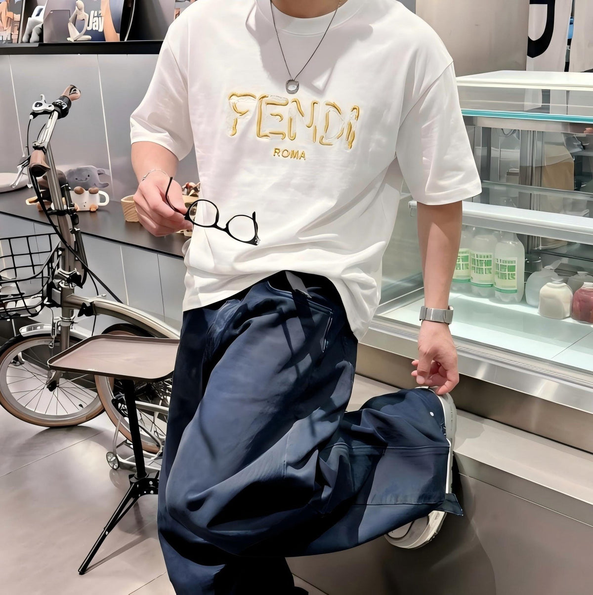 Fendi Embroidered FENDI ROMA Logo Cotton T-Shirt - White