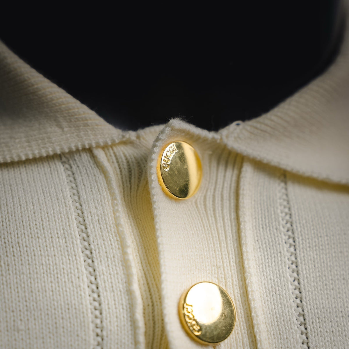 Gucci Embroidered Interlocking G Pocket Knit Polo Shirt - Off-White