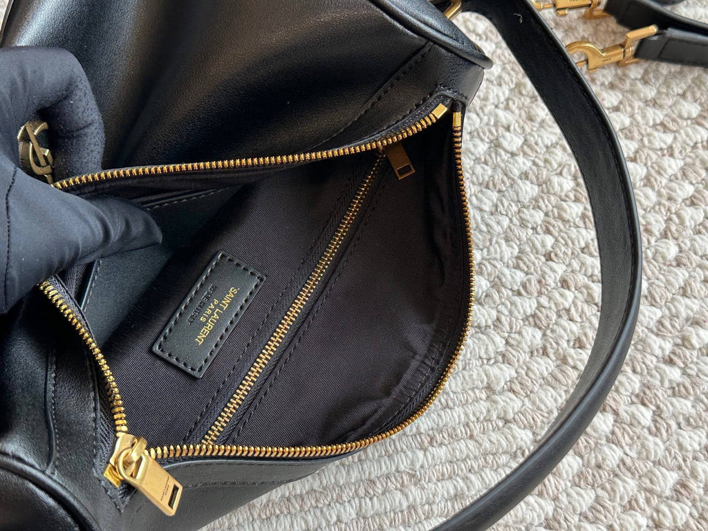 Saint Laurent YSL Monogram Smooth Leather Hobo Shoulder Bag – Convertible Crossbody Bag