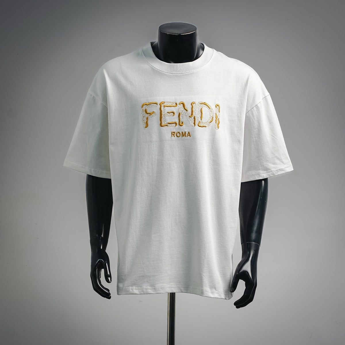Fendi Embroidered FENDI ROMA Logo Cotton T-Shirt - White
