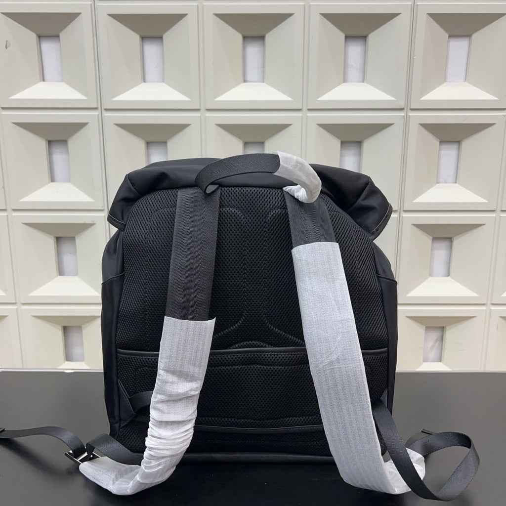 Prada Re-Nylon and Saffiano Leather Backpack – Black Drawstring Backpack with Exterior Pockets