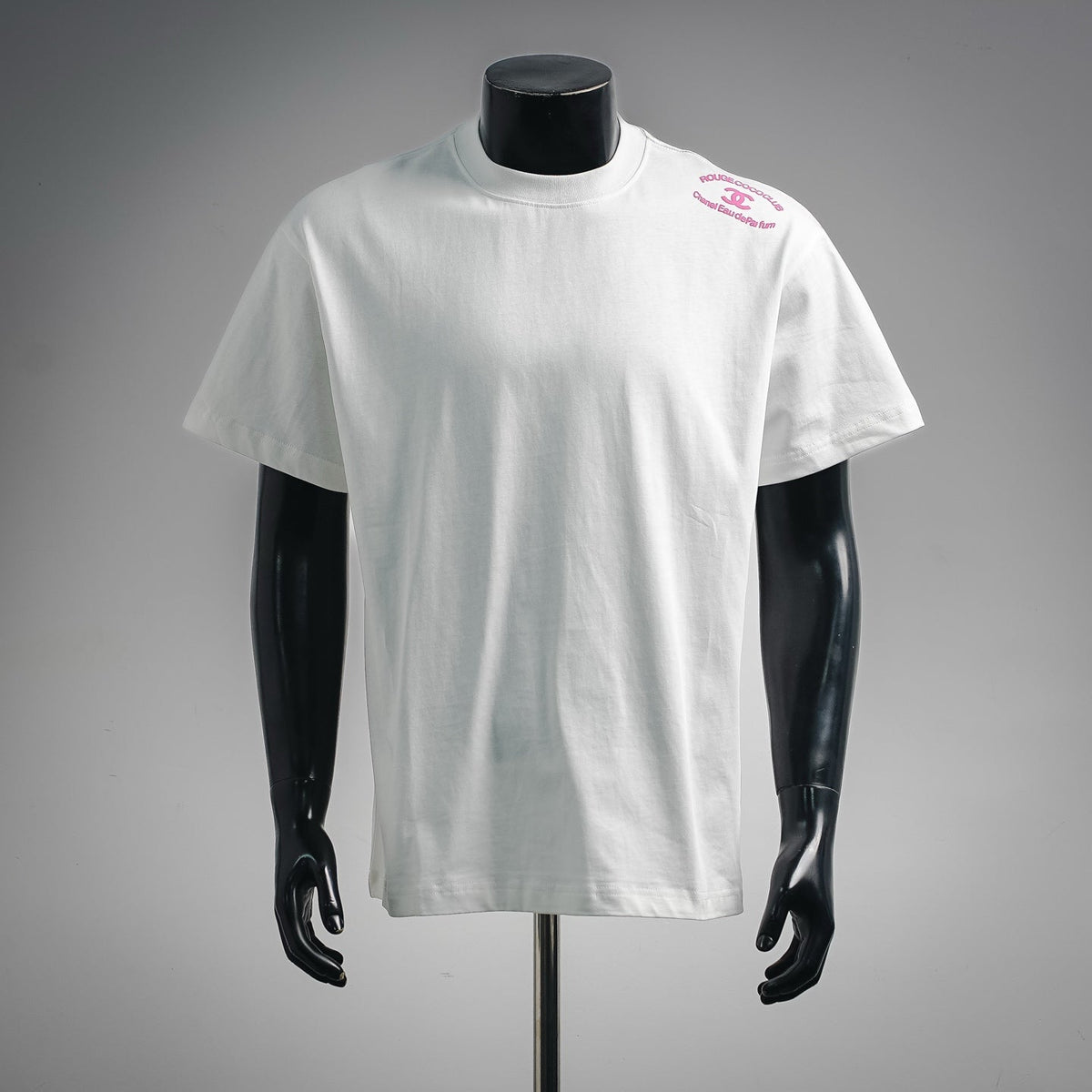 Chanel Bright Pink ROUGE COCO CLUB Double C Logo T-Shirt - White