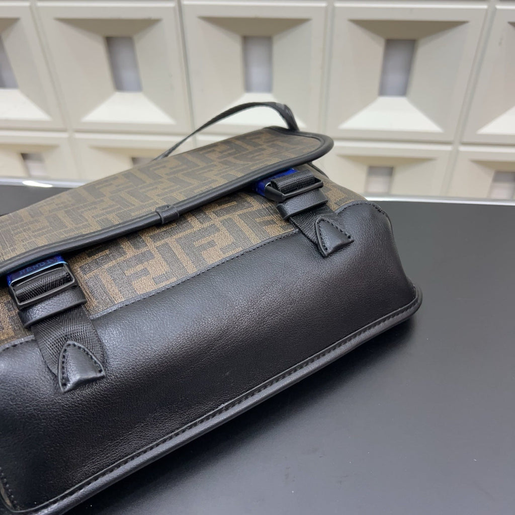 Fendi Men's FF Canvas Messenger Bag – Brown FF Motif Flap Crossbody Bag with Buckles