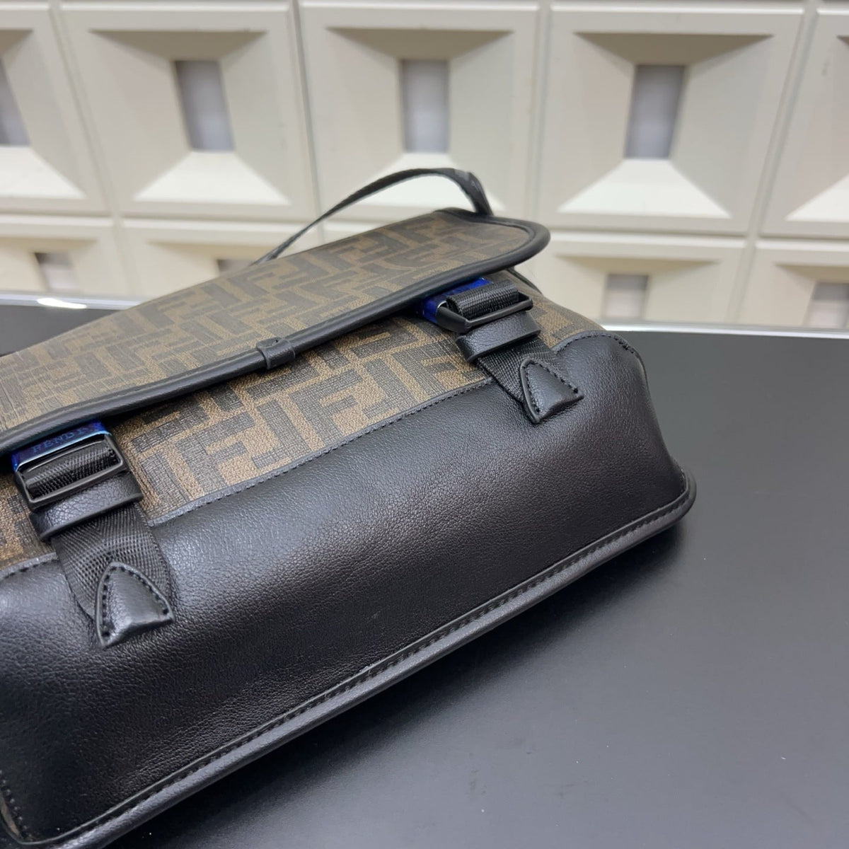 Fendi Men's FF Canvas Messenger Bag – Brown FF Motif Flap Crossbody Bag with Buckles