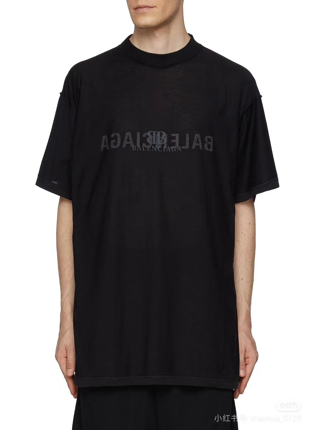 Balenciaga Mirror BB Logo Washed Distressed Crewneck T-Shirt