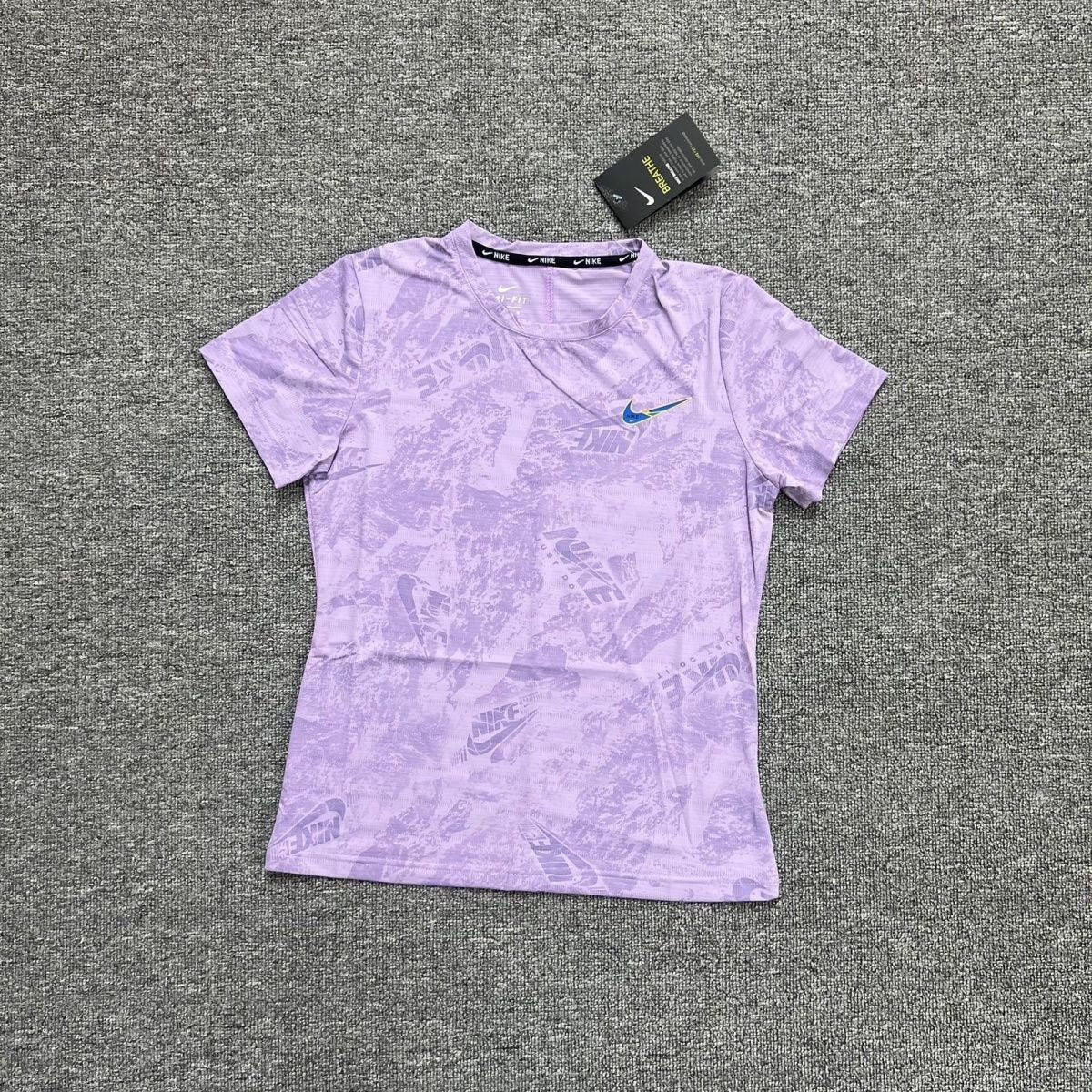 Nike Women's Dri-FIT Breathe All-Over Print Running T-Shirt – Short Sleeve Athletic Tee