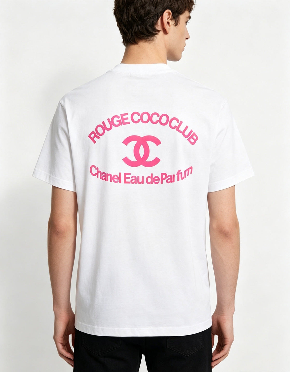 Chanel Bright Pink ROUGE COCO CLUB Double C Logo T-Shirt - White