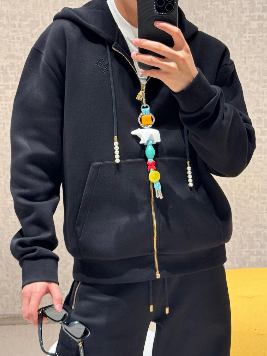 Louis Vuitton Pearl Drawstring Embossed Logo Zipped Hoodie