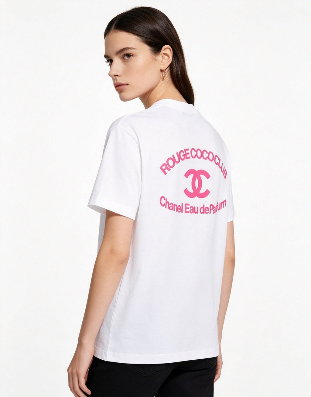 Chanel Bright Pink ROUGE COCO CLUB Double C Logo T-Shirt - White