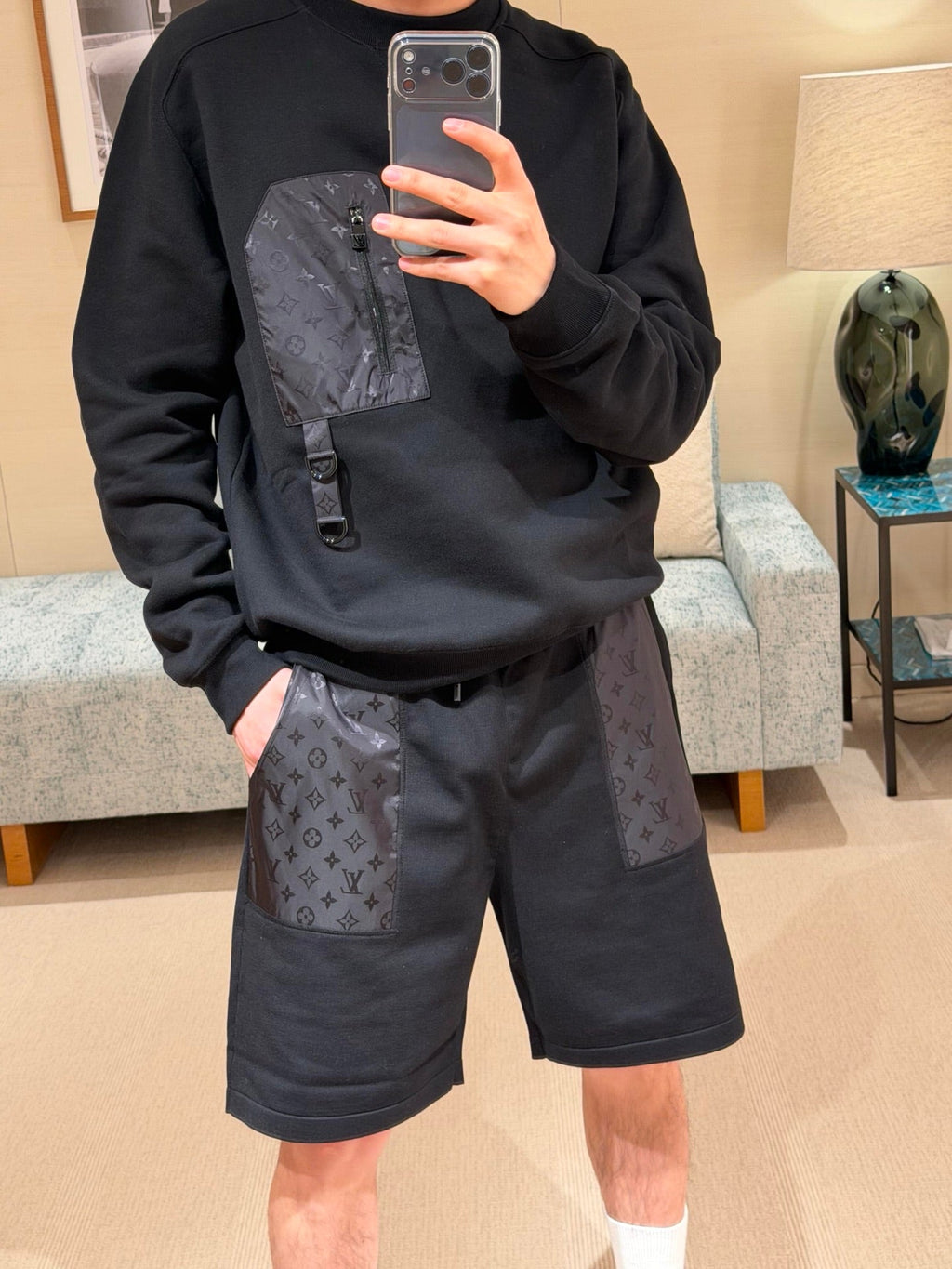 Louis Vuitton Monogram Zipped Pocket Crewneck Sweatshirt - Black