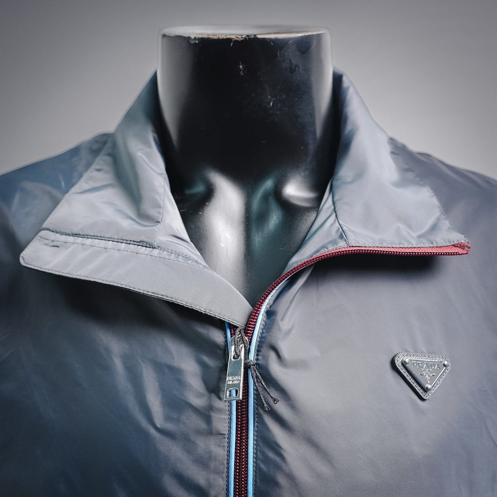 Prada Re-Nylon Metal Triangle Logo Zip-Up Jacket - Grey