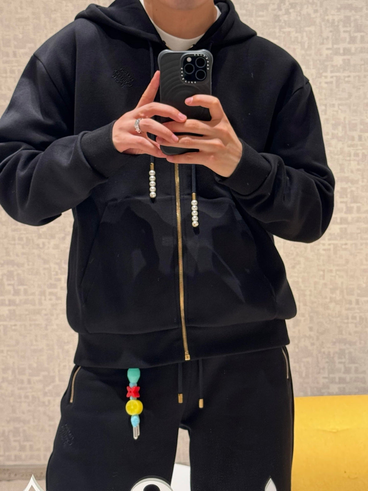 Louis Vuitton Pearl Drawstring Embossed Logo Zipped Hoodie