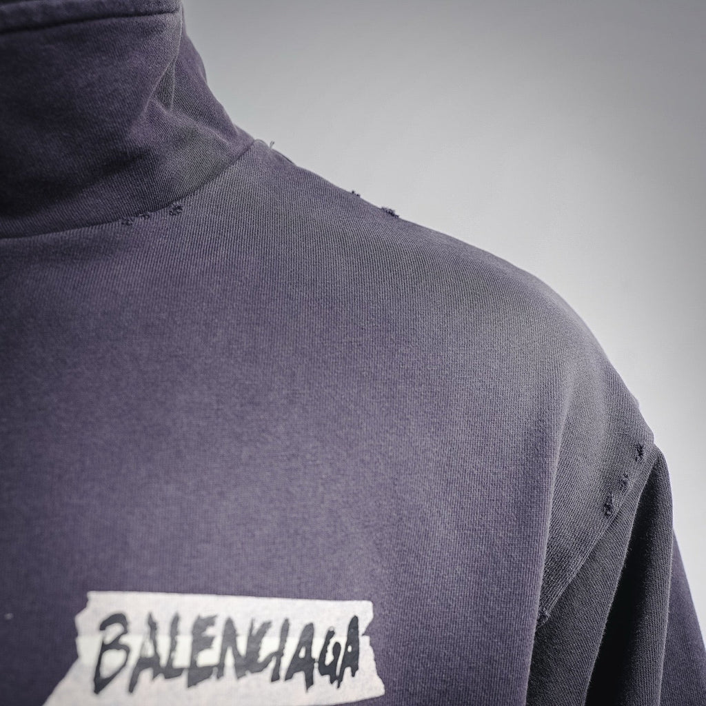 Balenciaga DIY Metal Logo Washed & Distressed Half-Zip Sweatshirt