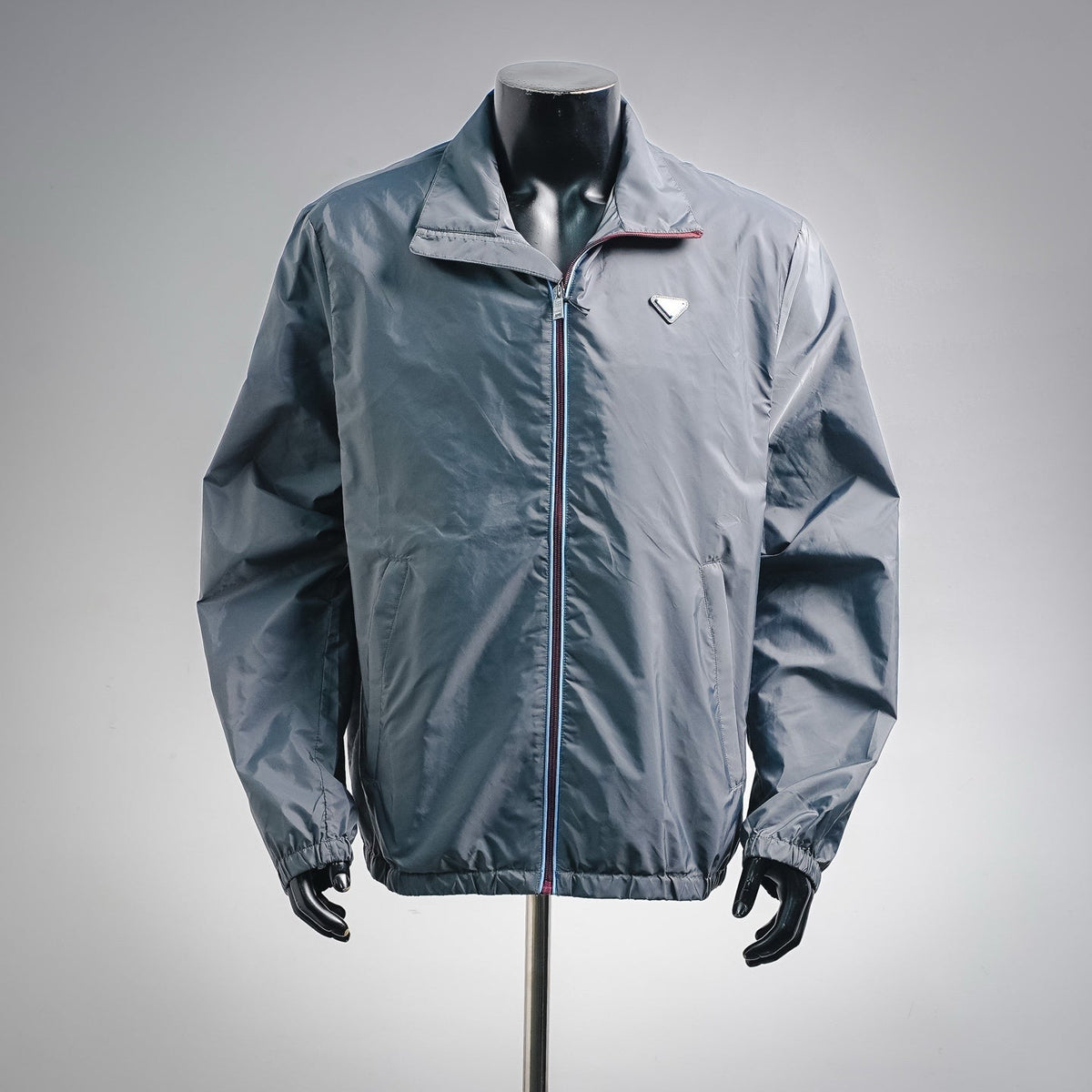 Prada Re-Nylon Metal Triangle Logo Zip-Up Jacket - Grey