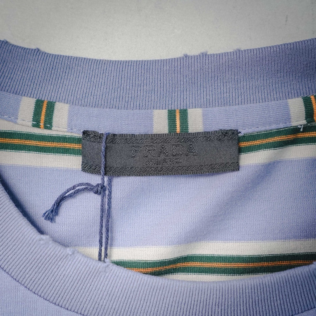 Prada Small Embroidered Logo Striped Long-Sleeve T-Shirt - Blue/Green