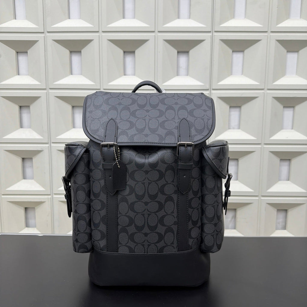 Coach Men's Hudson Backpack in Signature Canvas – Charcoal/Black Travel Leather Rucksack