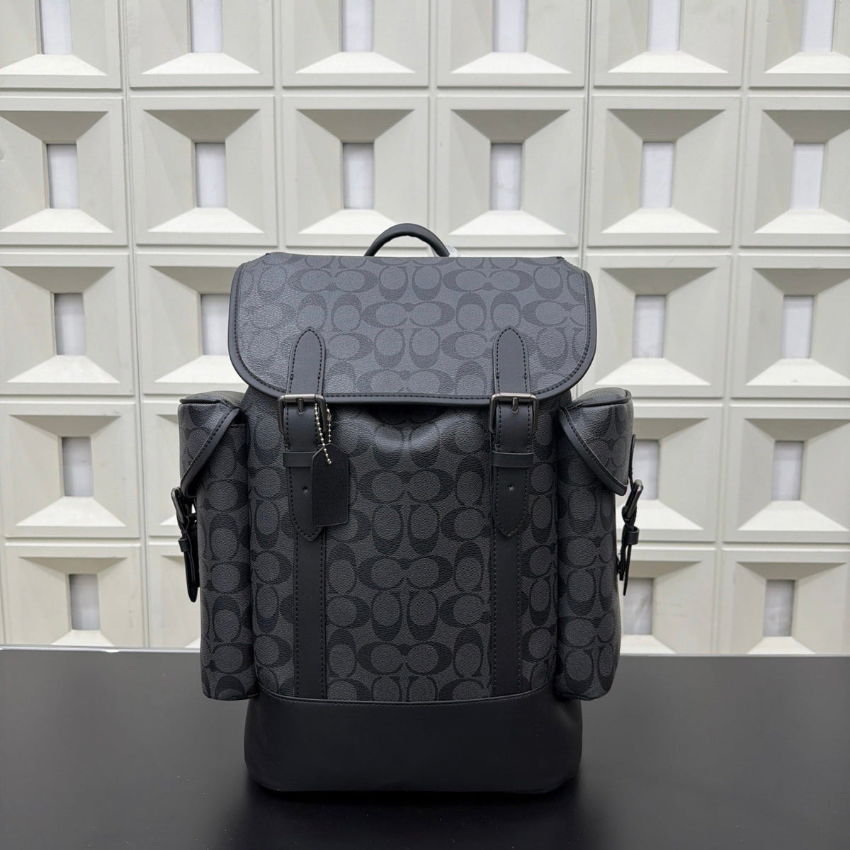 Coach Men's Hudson Backpack in Signature Canvas – Charcoal/Black Travel Leather Rucksack