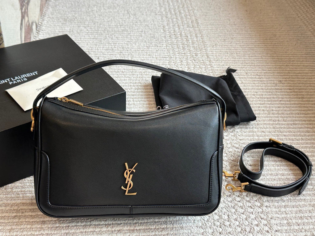 Saint Laurent YSL Monogram Smooth Leather Hobo Shoulder Bag – Convertible Crossbody Bag