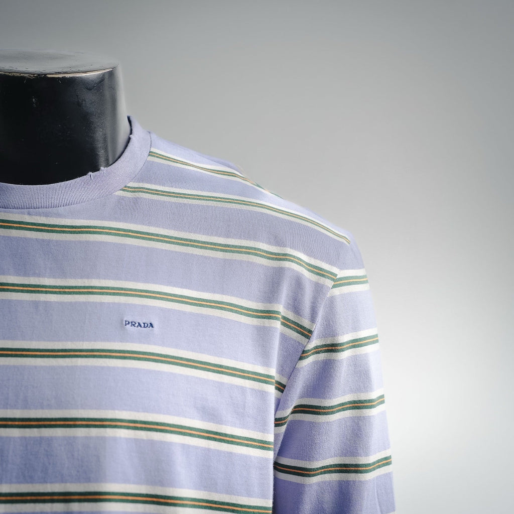 Prada Small Embroidered Logo Striped Long-Sleeve T-Shirt - Blue/Green