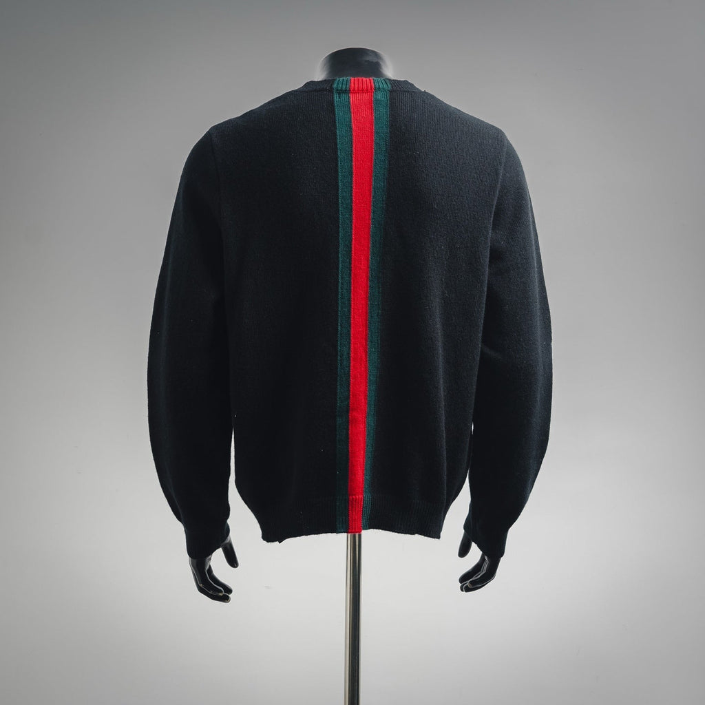 Gucci Web Stripe Crewneck Knit Sweater - Black
