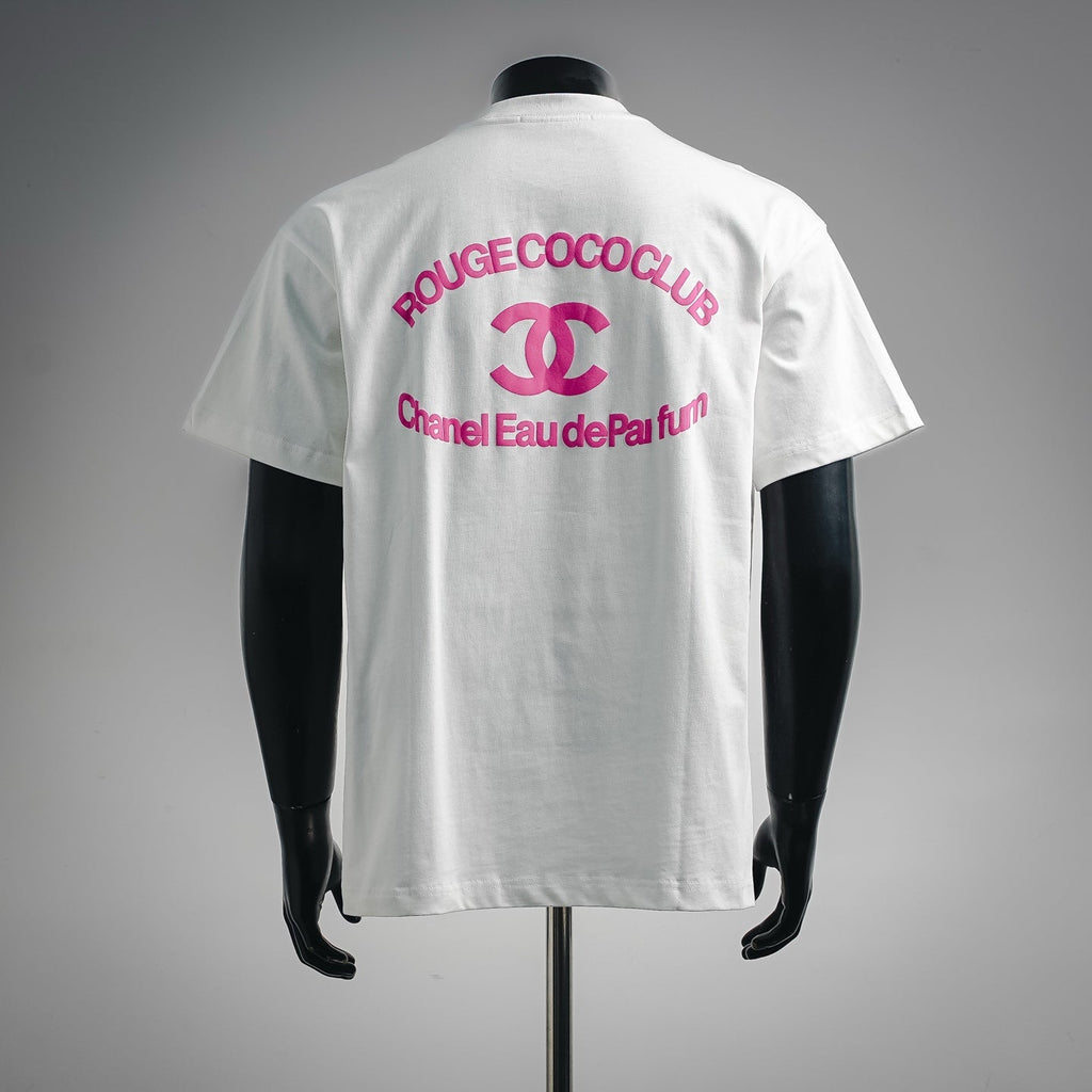 Chanel Bright Pink ROUGE COCO CLUB Double C Logo T-Shirt - White