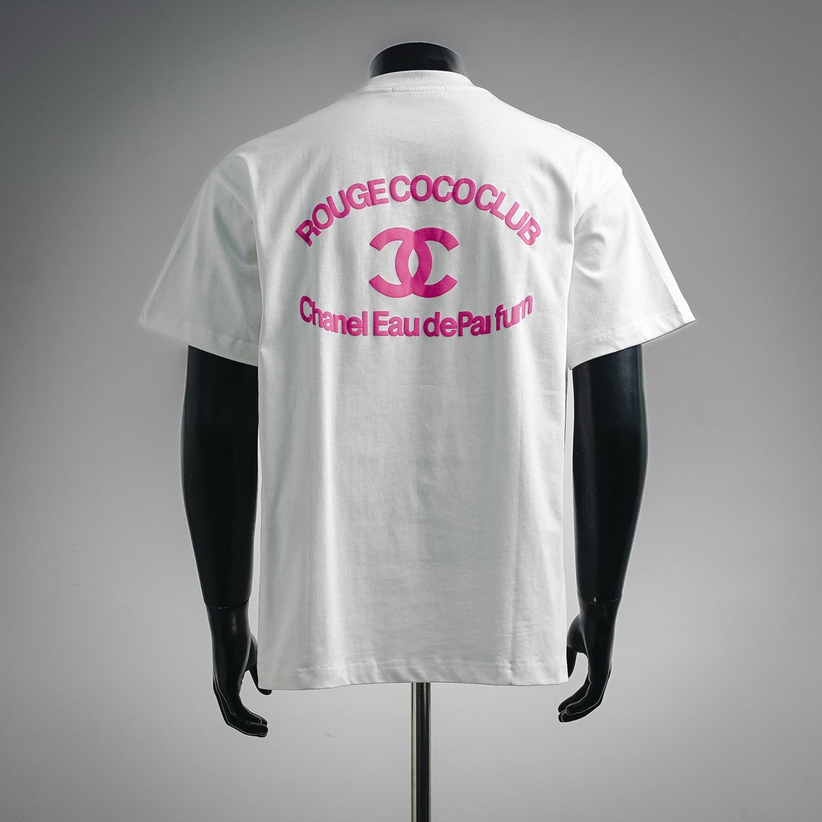 Chanel Bright Pink ROUGE COCO CLUB Double C Logo T-Shirt - White