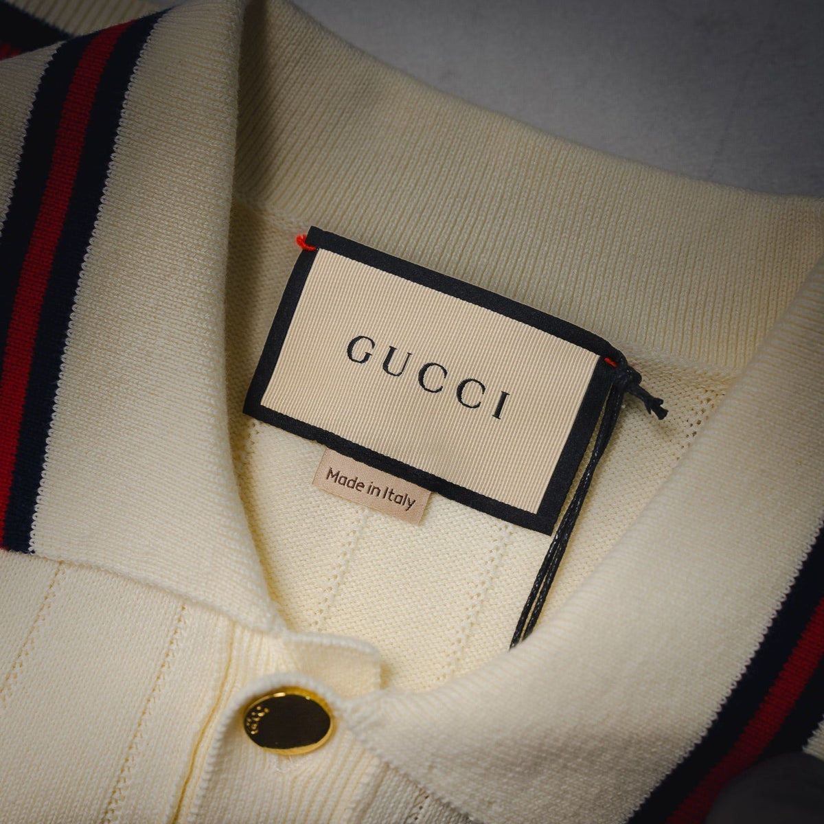 Gucci Embroidered Interlocking G Pocket Knit Polo Shirt - Off-White