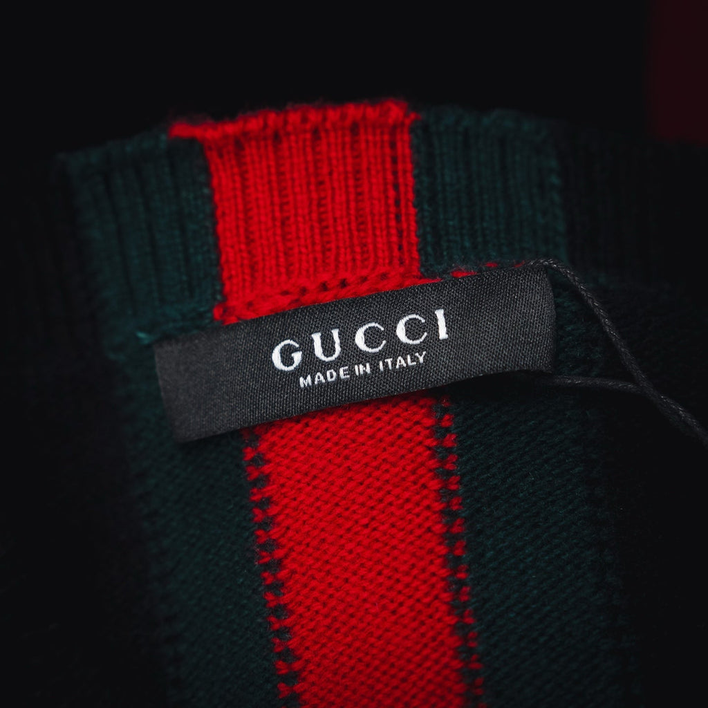 Gucci Web Stripe Crewneck Knit Sweater - Black