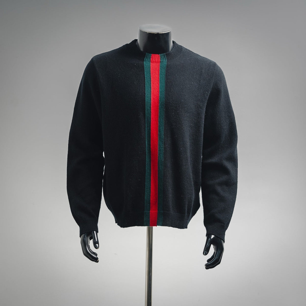 Gucci Web Stripe Crewneck Knit Sweater - Black