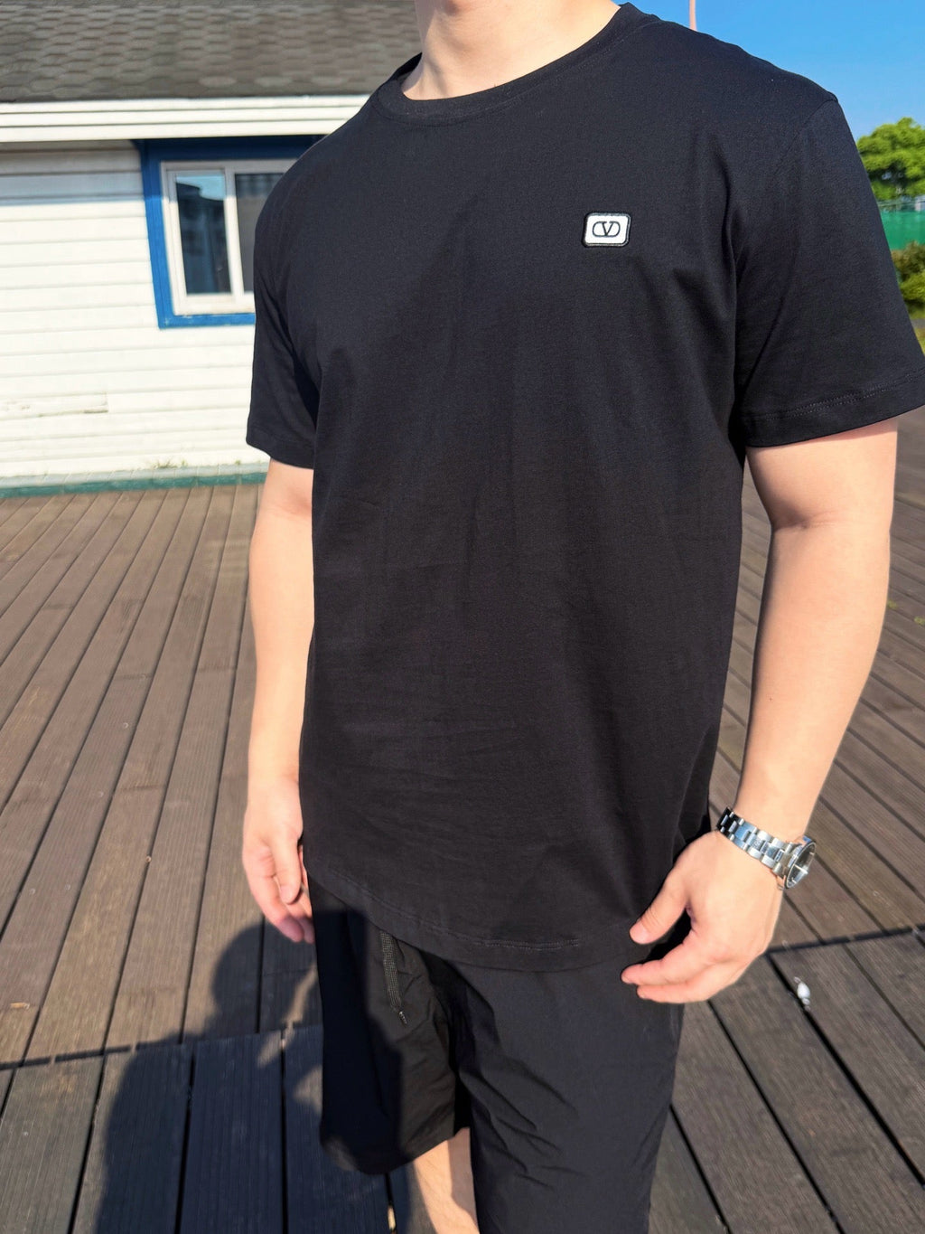 Valentino Metallic VLogo Patch Crewneck Cotton T-Shirt